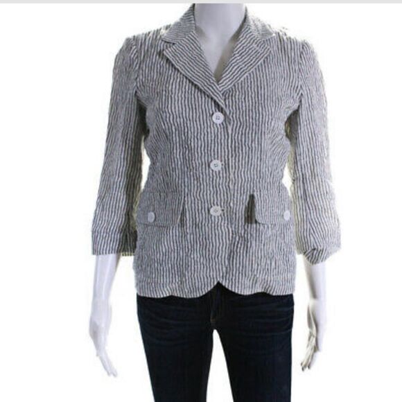 Boy. Band Of Outsiders Womens Linen Stripe Notch Collar Blazer